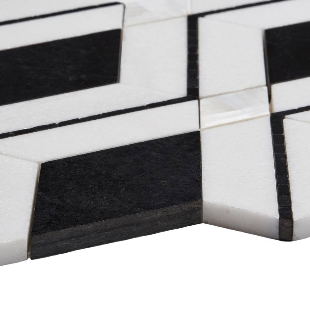 Spencer 10-in x 10-in Polished Black and White Marble Mosaic Tile