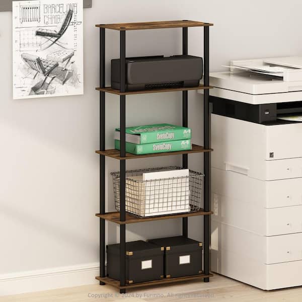 Furinno Turn-N-Tube 57.4 in. Tall Amber Pine/Black Wood 5-Shelf Bookcase