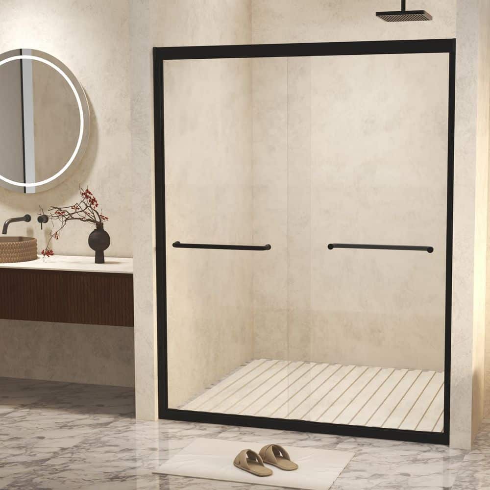 50-54 in. W x 72 in. H Double Sliding Frame Shower Door in Matte Black, 6mm(1/4 in.)Tempered Glass, Explosion Proof Film price history on PriceWatchPro