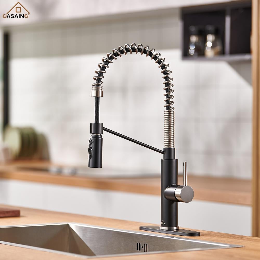 Matte Black and Brushed Nickel Pull Down Kitchen Faucet