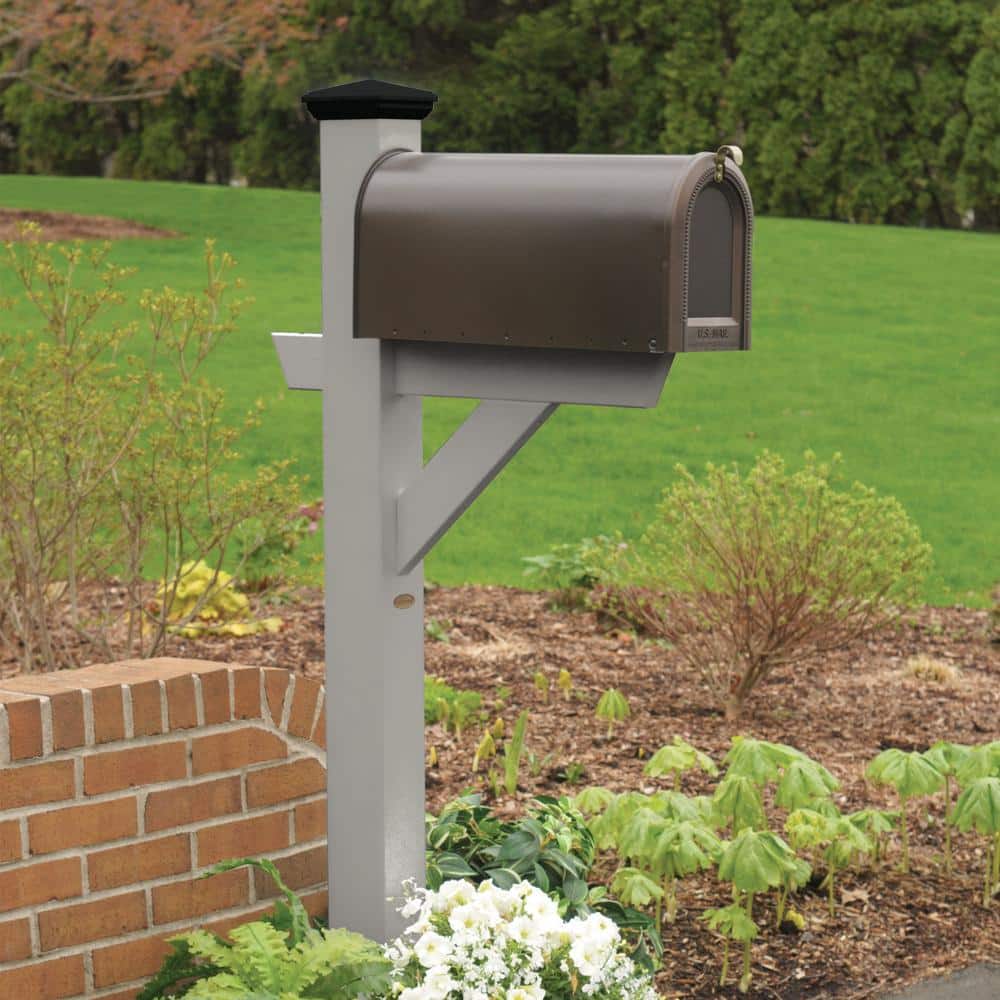 Harbor Gray Steel Mailbox Post with Shelf, 58.7" Height