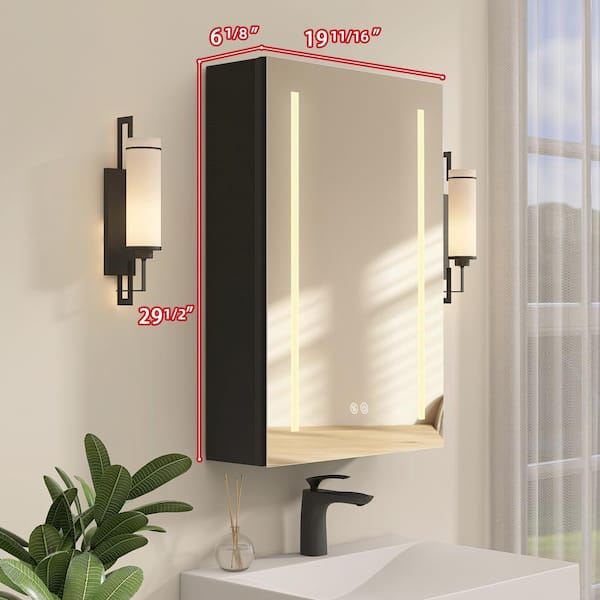 NTQ 40 in. W x 30 in. H Defogging Medium Rectangular Black Aluminum Surface Mount LED Bathroom Medicine Cabinet with Mirror