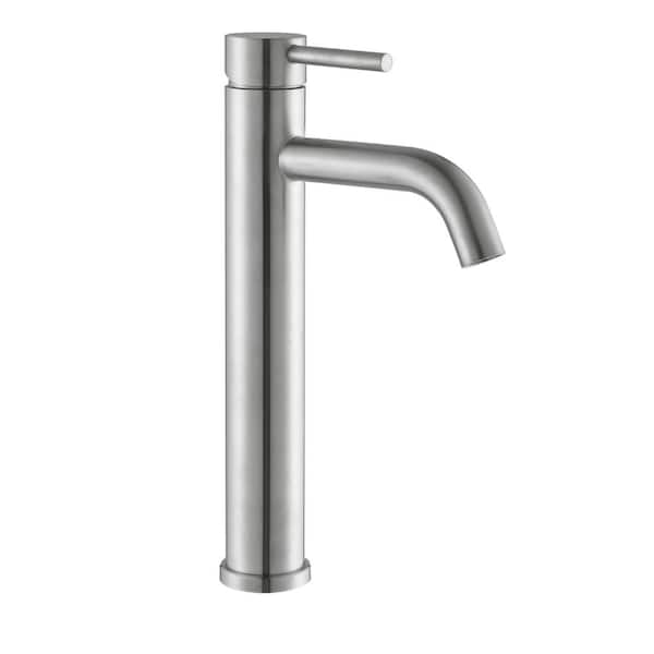 Pdpbath Single Hole Single Handle Waterfall Vessel Sink Faucet in Brushed Nickel
