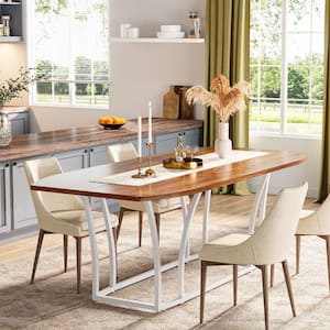 Roesler Brown and White Wood 70.87 in. in. Pedestal Oval Dining Table with Metal Legs for 8-People