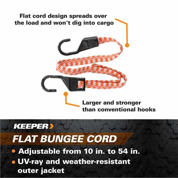 Keeper Adjustable 10 in. to 54 in. Orange/White Bunge Cord with Hooks 06119  - The Home Depot