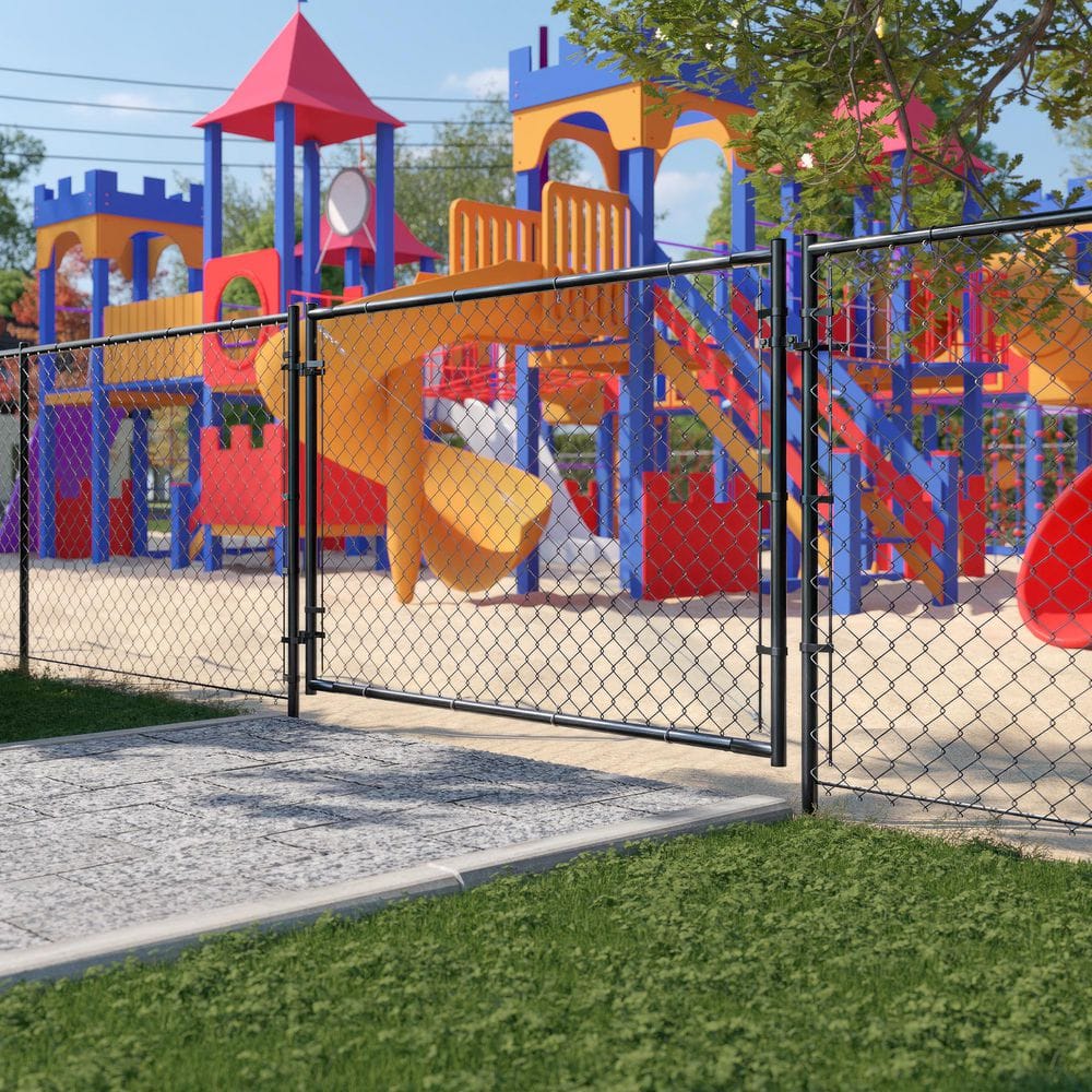 Black Adjustable Chain Link Walk-Thru Gate Kit with Steel Frame