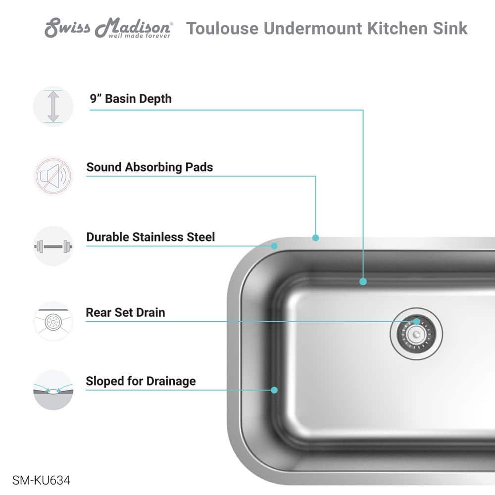 Toulouse 27 x 18 Stainless Steel Single Basin Undermount Kitchen Sink