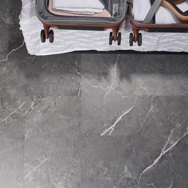 Cippia Marble Dark Gray 28 MIL x 12 in. x 24 in. Click Lock Waterproof Luxury Vinyl Plank Flooring (23.45 sq. ft./Case)