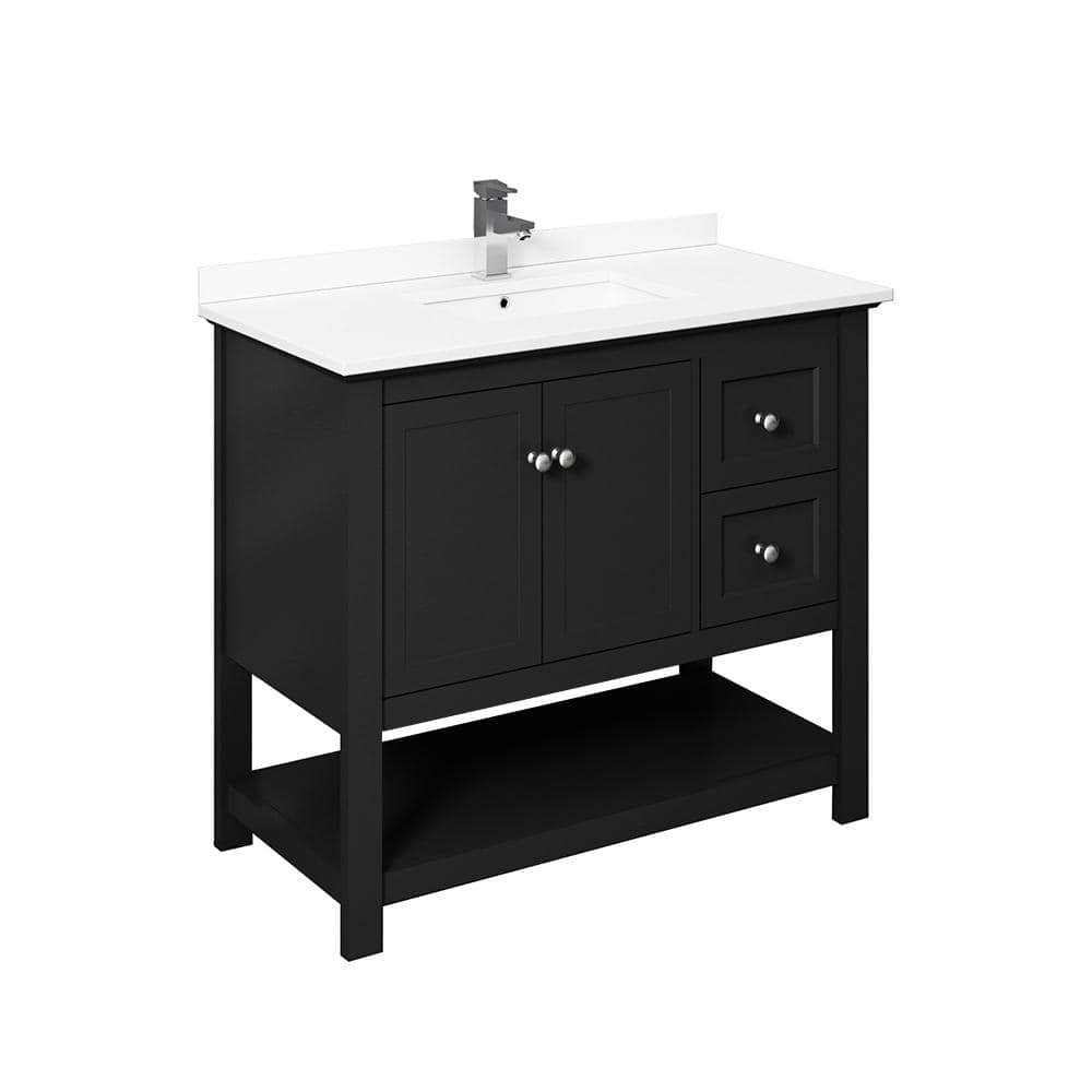 Elegant 42" Black Quartz Top Solid Wood Freestanding Vanity with Sink