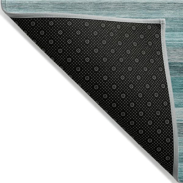 Teal Blue 2 ft. x 8 ft. Woven Striped Polyester Runner Indoor / Outdoor Area Rug