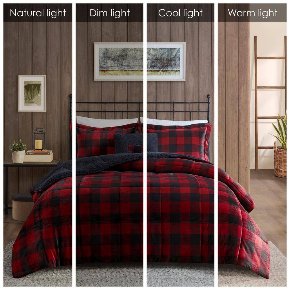 Full Red and Black Buffalo Check Down Alternative Bedspread Set