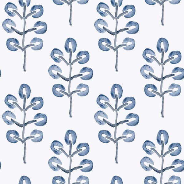 Chesapeake Plum Tree Blue Botanical Matte Pre-Pasted Paper Strippable Wallpaper