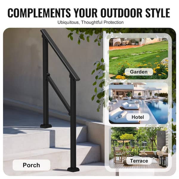 36.2 in. x 3.3 in. Handrails for Outdoor Steps 2-Piece 2-3 Step Stair Handrail Kit Carbon Steel Railings Black