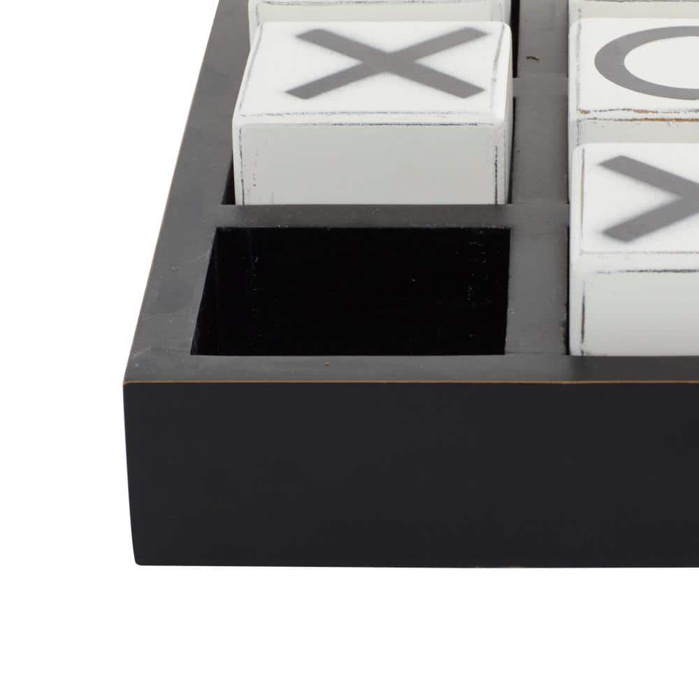 Sophisticated Black Wood Tic Tac Toe Game Set 14" with White Pieces
