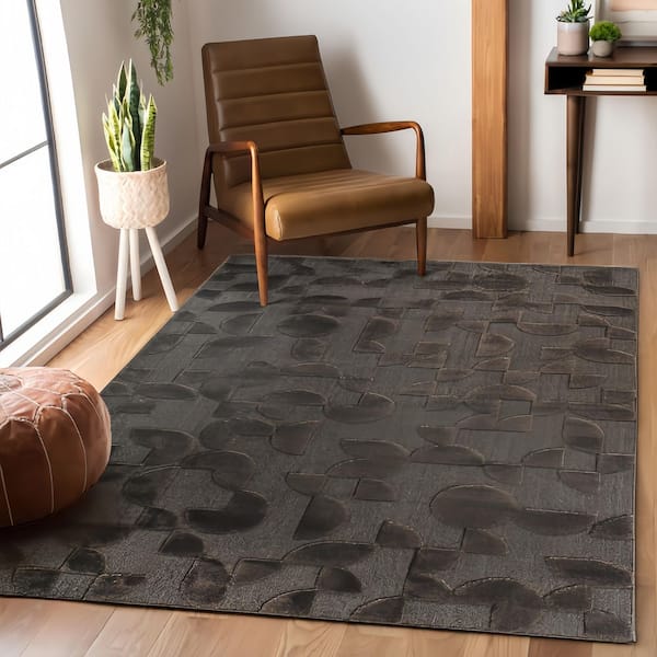 8 ft. x 10 ft. Brown Abstract Washable Scatter/Accent Rug - Bohemian-Style, Non-Shedding Carpet
