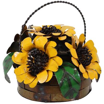 Sunnydaze 10-Inch Decorative Metal Garden Statue Sunflower Basket
