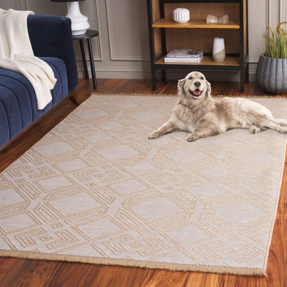 Ivory and Natural Geometric Flat Woven Area Rug