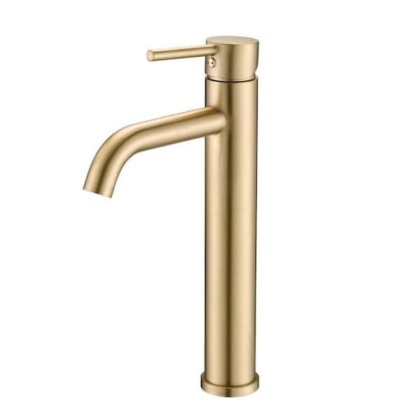 Aurora Decor ABAD Single Hole Single Handle High Spout Bathroom Faucet in Brushed Gold with Ceramic Valve