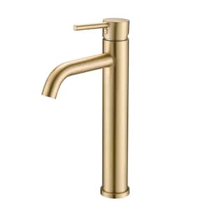 ABA Single Hole Single Handle High Spout Bathroom Faucet in Brushed Gold with Ceramic Valve