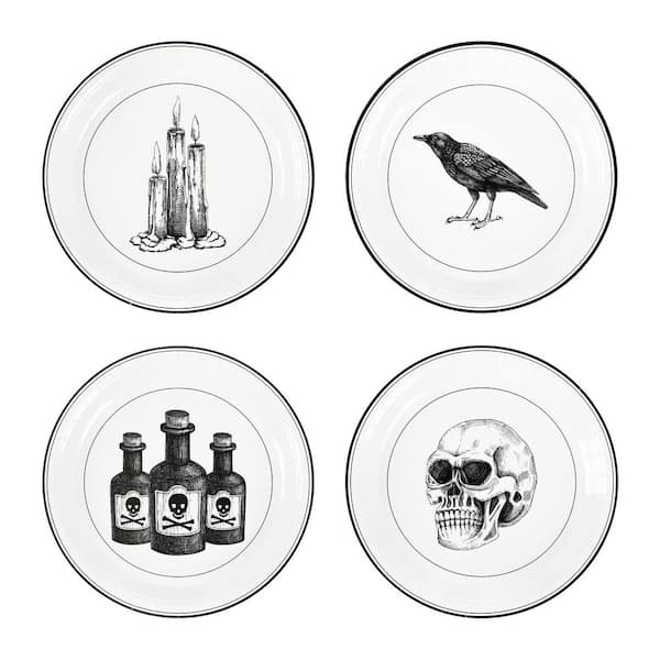 48-Piece Vintage Halloween Party Plates Skull Raven Poisonous Candle, Spooky Disposable Paper Plates for Halloween Party