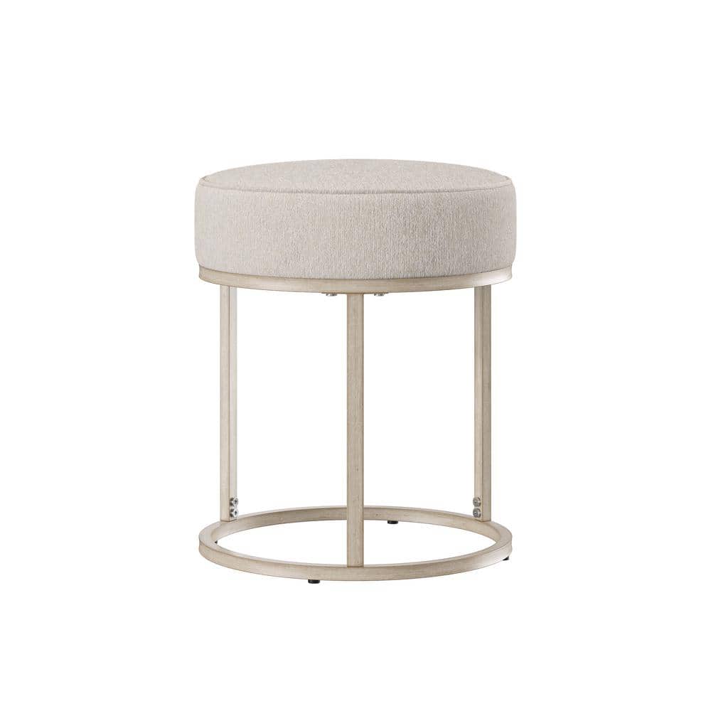 18" Bone White Upholstered Metal Vanity Stool with Round Seat