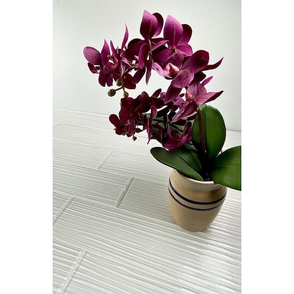 Italian Design White Large Format Subway 4 in. x 16 in. in. x 6 mm. Textured Glass Decorative Tile (.44 sq. ft./piece)