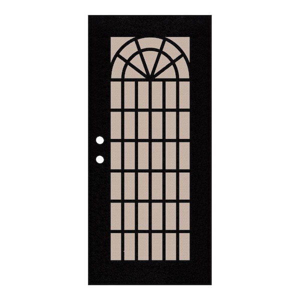 Unique Home Designs Trellis 32 in. x 80 in. Left Hand/Outswing Black Aluminum Security Door with Desert Sand Perforated Metal Screen