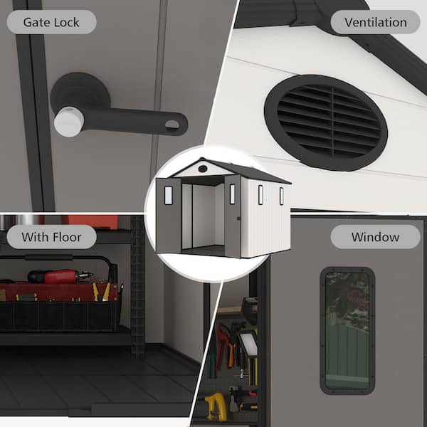 8 ft. W x 8 ft. D Resin Storage Shed with Skylights, Vents, Lockable Double Doors and Heavy-Duty Floor (64 sq. ft.)