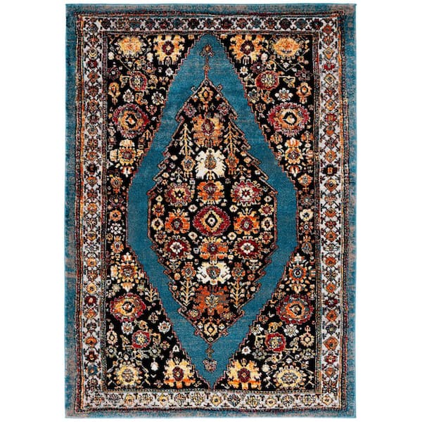 Vintage Hamadan 3 ft. x 5 ft. Blue/Black Geometric Medallion Area Rug