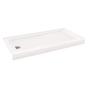 ShowerCast Plus 60 in. x 32 in. Single Threshold Shower Pan in White Includes Square Chrome Shower Drain Kit Left Drain