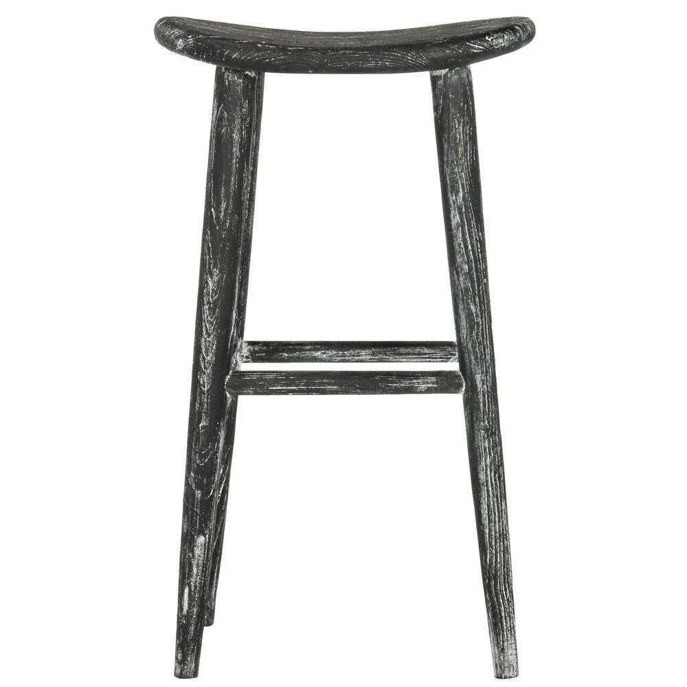 Transitional Black Wood Saddle Bar Stool, 18" W x 31" H