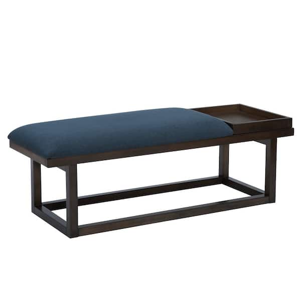 Linon Home Decor Gert Backless Brown and Navy Blue 52 in. Entry Bedroom Bench with Cushioned Seat and Removable Tray
