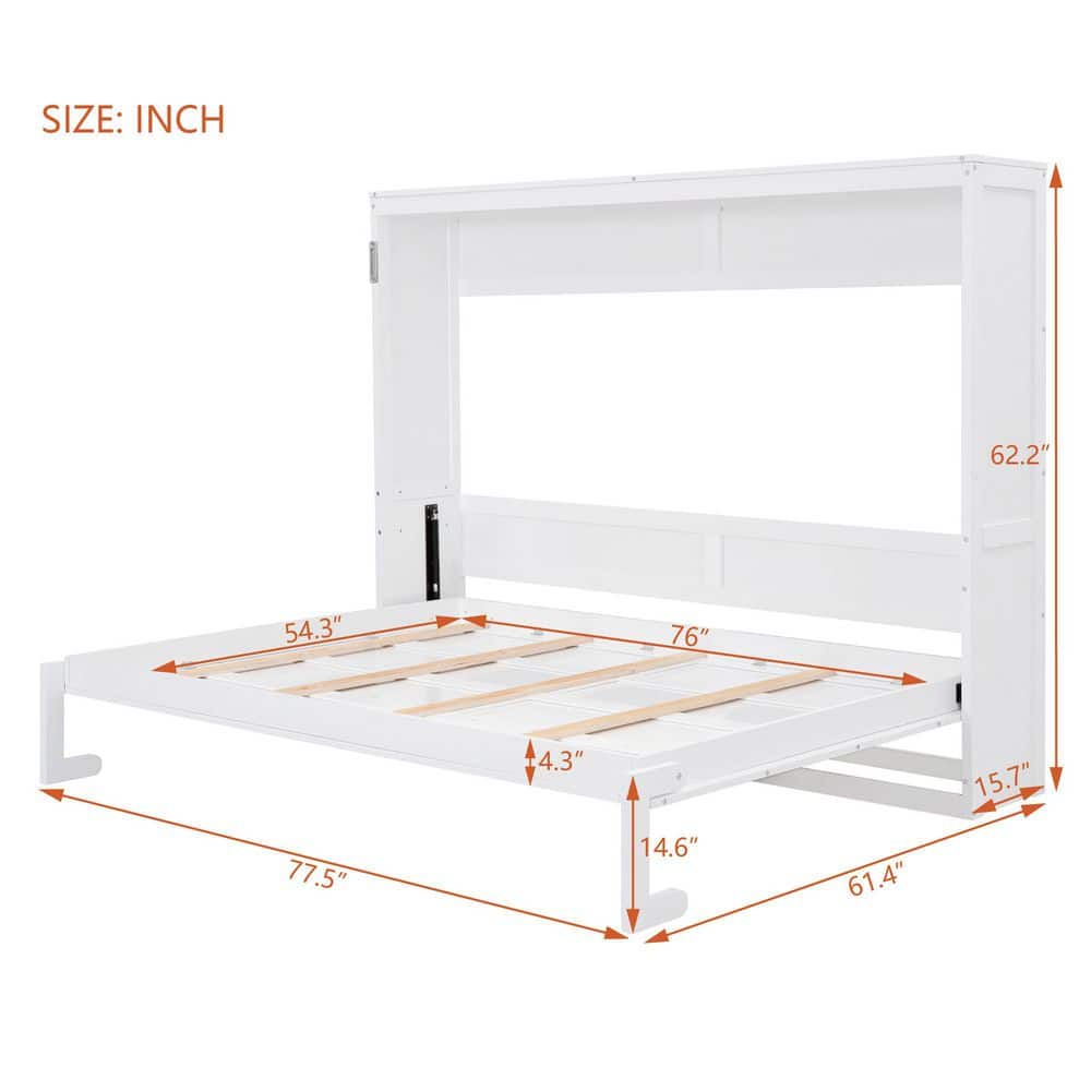 White Wood Frame Queen Size Murphy Bed, Wall Bed Folded into a Cabinet - thumbnail 2