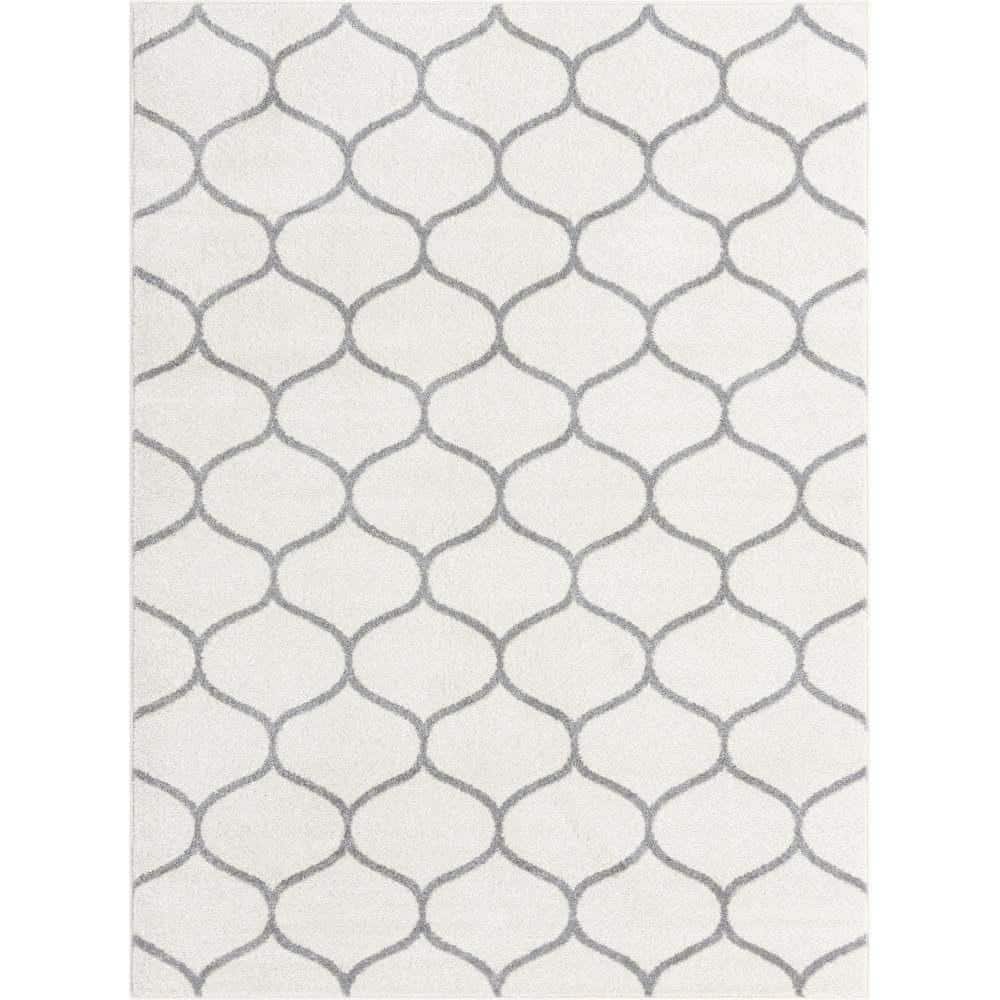 Ivory and Gray Trellis Synthetic Indoor Area Rug