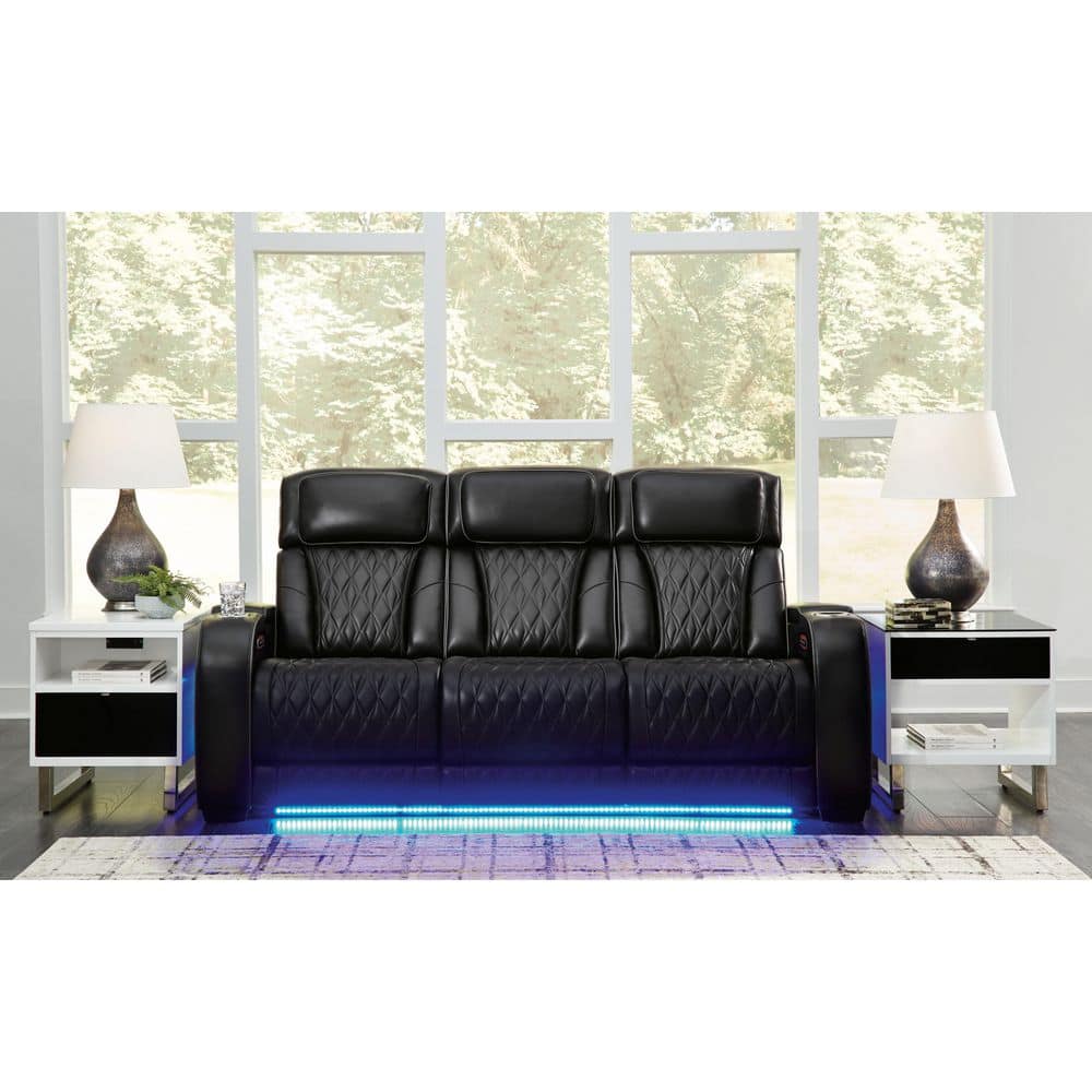 Boyington 86 in. Square Arm Leather Match Rectangle Power Reclining Sofa with Cup Holders and USB Ports in Black price history on PriceWatchPro
