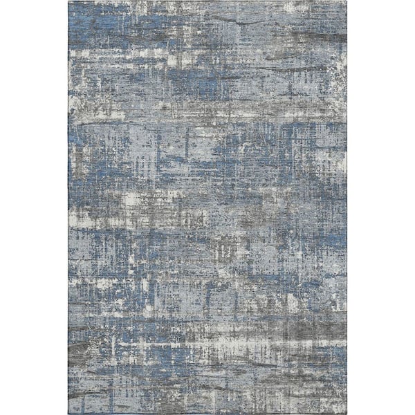 Mayfield Premium Machine Washable Abstract AMF1969 Denim 8 ft. x 10 ft. Area Rug