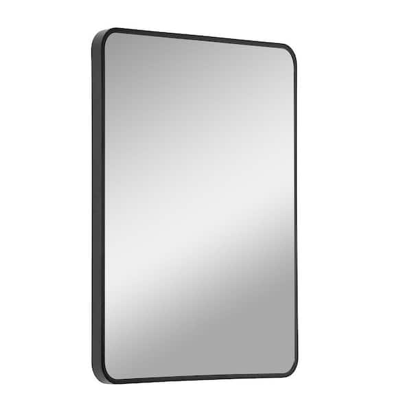 stufurhome 24 in. W x 36 in. H Rounded Corner Rectangular Aluminium Framed Wall Bathroom Vanity Mirror in Brushed Black