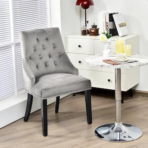 Gray Velvet Upholstered Tufted Armless Dining Chair w/Nailed Trim & Ring Pull