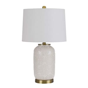 24 in. Ivory Metal Table Lamp with White Drum Shade