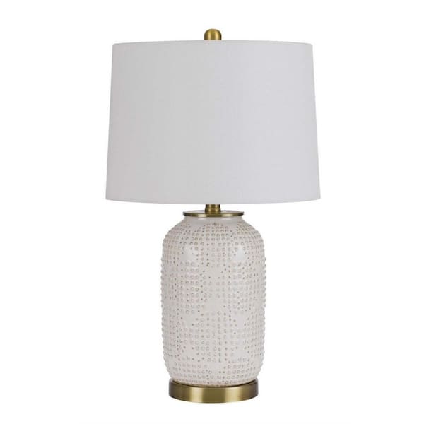 HomeRoots 24 in. Ivory Metal Table Lamp with White Drum Shade