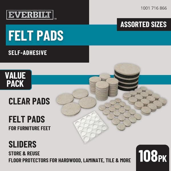 Assorted Beige Self Adhesive Round Furniture Sliders, Furniture Pads for Hard Floors & Surface Bumpers Value Pack 108 Pc