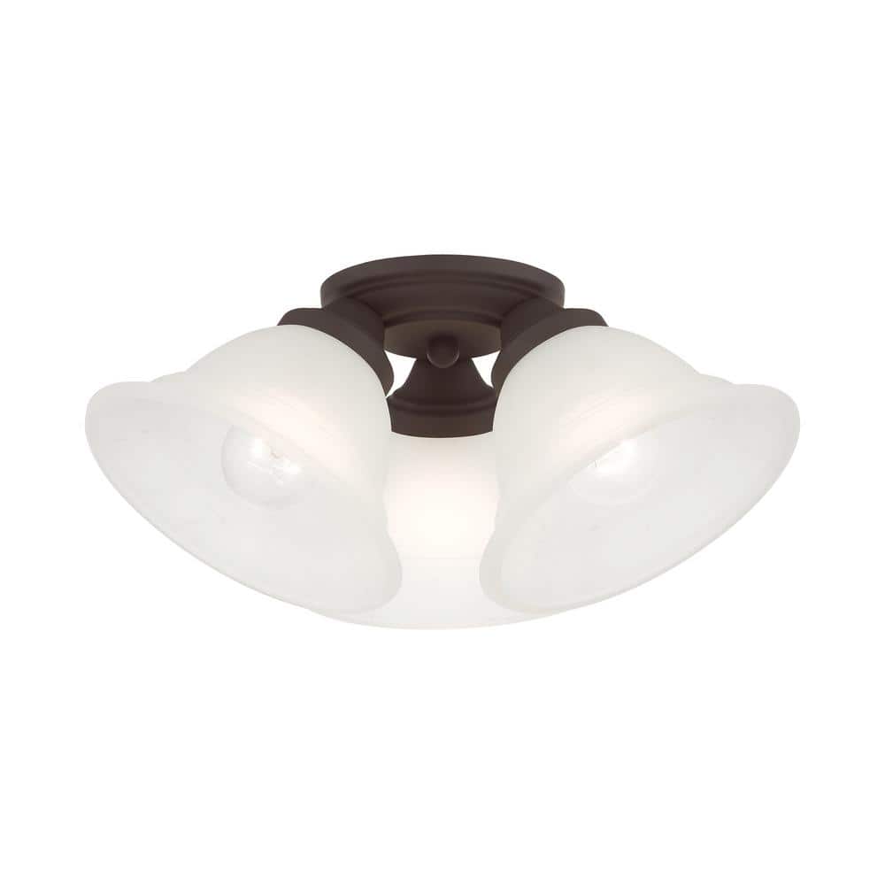 Wynnewood Bronze 3-Light Flush Mount with Gray Marble Glass