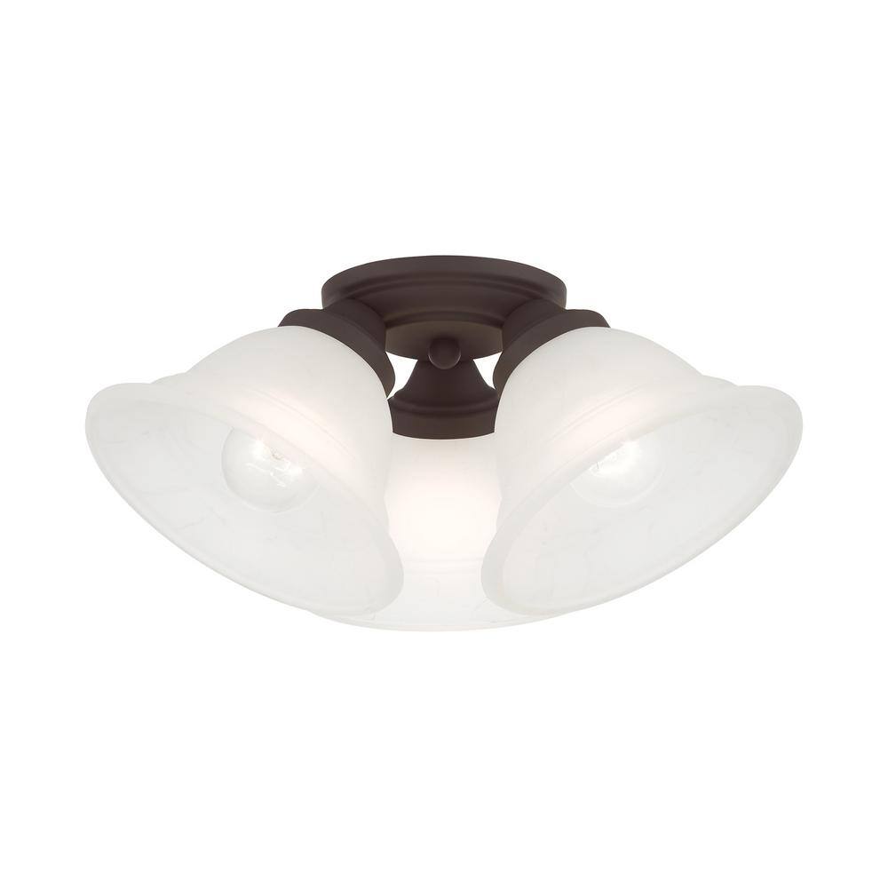Wynnewood Bronze 3-Light Flush Mount with Gray Marble Glass