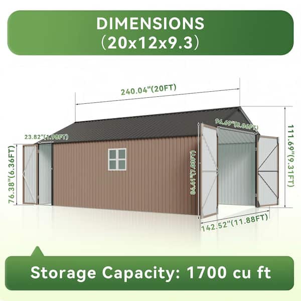 Sizzim Extra Large 20 ft. W x 12 ft. D Metal Shed For Vehicles
