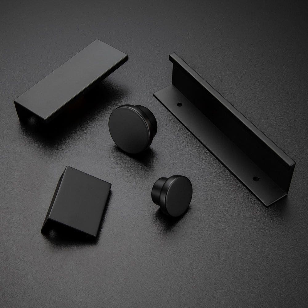 Matte Black Round Modern Cabinet Knob with Mounting Hardware