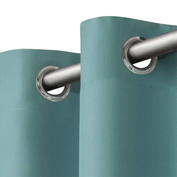 Cabana Teal Solid Light Filtering Grommet Top Indoor/Outdoor Curtain, 54 in. W x 96 in. L (Set of 2)