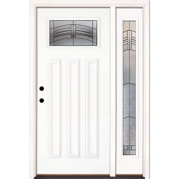 Feather River Doors 50.5 in.x81.625 in. Rochester Patina Craftsman Lt Unfinished Smooth Right-Hand Fiberglass Prehung Front Door w/Sidelite