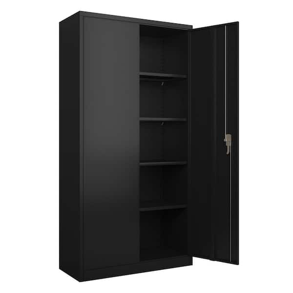 Metal Storage Garage Cabinets with Locking Doors and Adjustable Shelves, 72  inch Tall Storage Cabinet for Office, Home (Black) 
