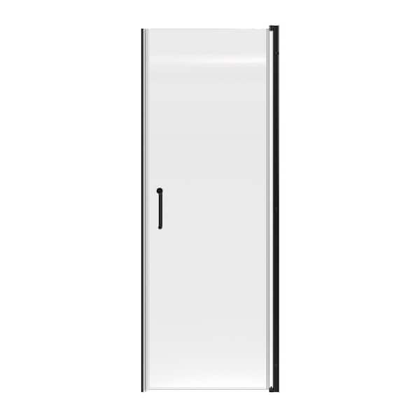 30 in. W x 72 in. H Pivot Frameless Shower Door in Matte Black with Clear Glass