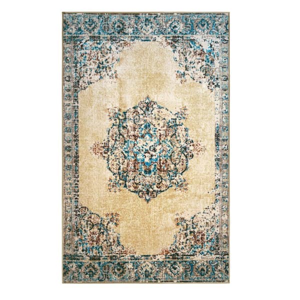 Decklan Cream 8 ft. x 10 ft. Traditional Floral Nylon Non-Slip Area Rug